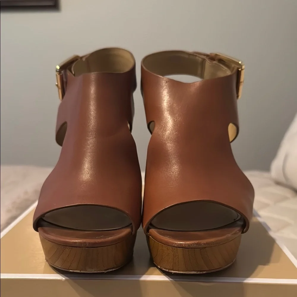 MICHAEL Michael Kors Brown Leather Wedge Sandals - Picture 6 of 9